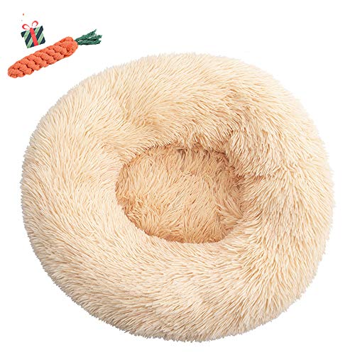 FANSU Hundebett rund Hundekissen Plüsch weichem Hundesofa rutschfest Base Katzenbett Donut Größe und Farbe wählbar (Aprikose,120CM) von FANSU