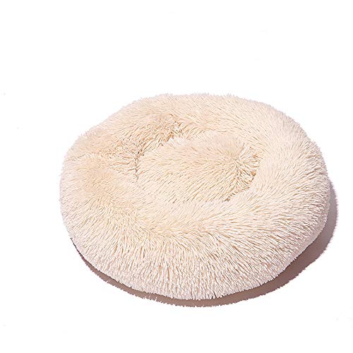 FANSU Hundebett rund Hundekissen Plüsch weichem Hundesofa rutschfest Base Katzenbett Donut Größe und Farbe wählbar (Beige,40CM) von FANSU