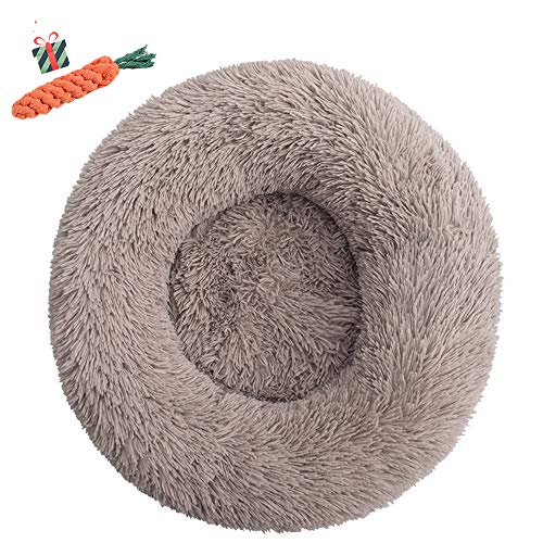 FANSU Hundebett rund Hundekissen Plüsch weichem Hundesofa rutschfest Base Katzenbett Donut Größe und Farbe wählbar (Beigebraun,120CM) von FANSU