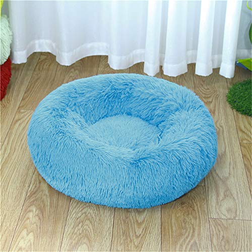 FANSU Hundebett rund Hundekissen Plüsch weichem Hundesofa rutschfest Base Katzenbett Donut Größe und Farbe wählbar (Blau,100CM) von FANSU