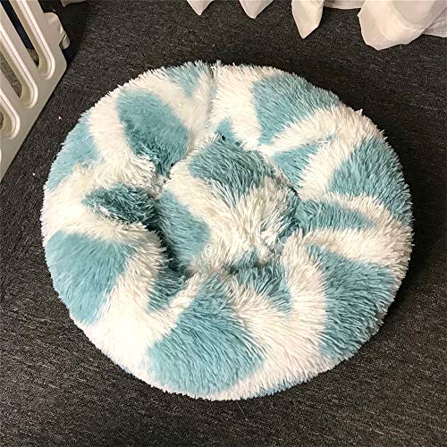 FANSU Hundebett rund Hundekissen Plüsch weichem Hundesofa rutschfest Base Katzenbett Donut Größe und Farbe wählbar (Blau und weiß,120CM) von FANSU