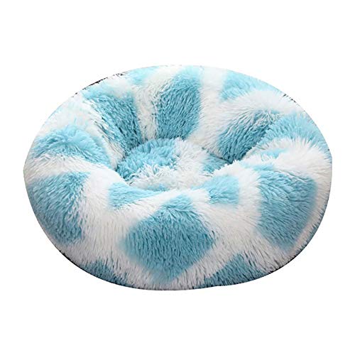 FANSU Hundebett rund Hundekissen Plüsch weichem Hundesofa rutschfest Base Katzenbett Donut Größe und Farbe wählbar (Blau und weiß,120CM) von FANSU