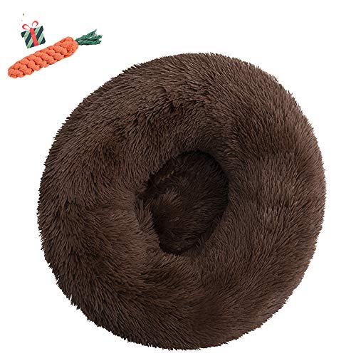 FANSU Hundebett rund Hundekissen Plüsch weichem Hundesofa rutschfest Base Katzenbett Donut Größe und Farbe wählbar (Braun,70CM) von FANSU