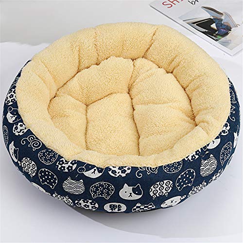 FANSU Hundebett rund Hundekissen Plüsch weichem Hundesofa rutschfest Base Katzenbett Donut Größe und Farbe wählbar (Dunkelblaue Katze,50CM) von FANSU