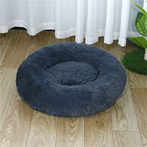 FANSU Hundebett rund Hundekissen Plüsch weichem Hundesofa rutschfest Base Katzenbett Donut Größe und Farbe wählbar (Dunkelgrau,115CM) von FANSU