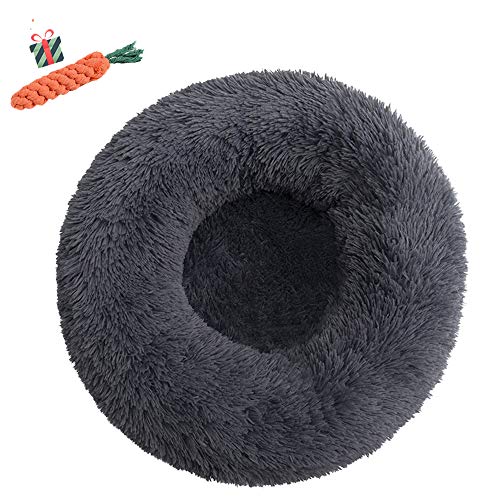 FANSU Hundebett rund Hundekissen Plüsch weichem Hundesofa rutschfest Base Katzenbett Donut Größe und Farbe wählbar (Dunkelgrau,120CM) von FANSU