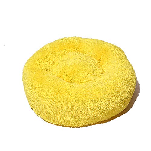 FANSU Hundebett rund Hundekissen Plüsch weichem Hundesofa rutschfest Base Katzenbett Donut Größe und Farbe wählbar (Gelb,100CM) von FANSU