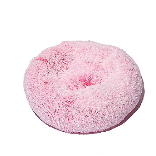 FANSU Hundebett rund Hundekissen Plüsch weichem Hundesofa rutschfest Base Katzenbett Donut Größe und Farbe wählbar (Hell-Pink,80CM) von FANSU