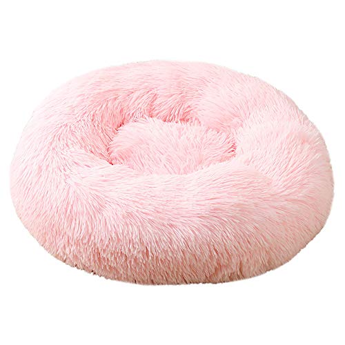 FANSU Hundebett rund Hundekissen Plüsch weichem Hundesofa rutschfest Base Katzenbett Donut Größe und Farbe wählbar (Hell-Pink,90CM) von FANSU