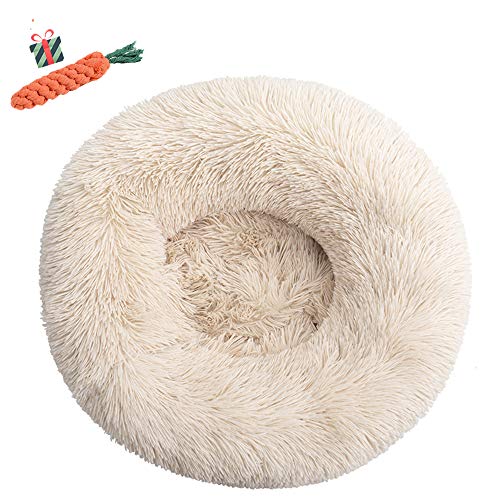 FANSU Hundebett rund Hundekissen Plüsch weichem Hundesofa rutschfest Base Katzenbett Donut Größe und Farbe wählbar (Hellbraun,100CM) von FANSU