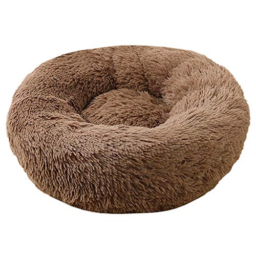 FANSU Hundebett rund Hundekissen Plüsch weichem Hundesofa rutschfest Base Katzenbett Donut Größe und Farbe wählbar (Hellbraun,40CM) von FANSU