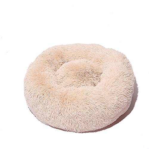 FANSU Hundebett rund Hundekissen Plüsch weichem Hundesofa rutschfest Base Katzenbett Donut Größe und Farbe wählbar (Hellbraun,80CM) von FANSU