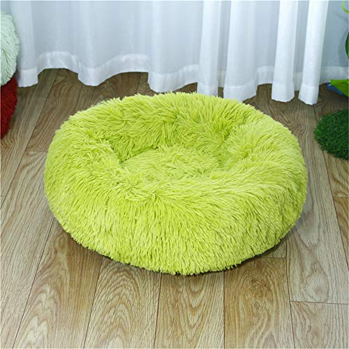 FANSU Hundebett rund Hundekissen Plüsch weichem Hundesofa rutschfest Base Katzenbett Donut Größe und Farbe wählbar (Hellgrün,90CM) von FANSU