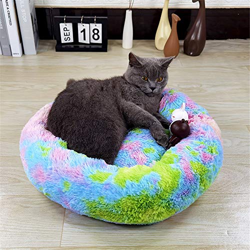 FANSU Hundebett rund Hundekissen Plüsch weichem Hundesofa rutschfest Base Katzenbett Donut Größe und Farbe wählbar (Mehrfarbig,50CM) von FANSU