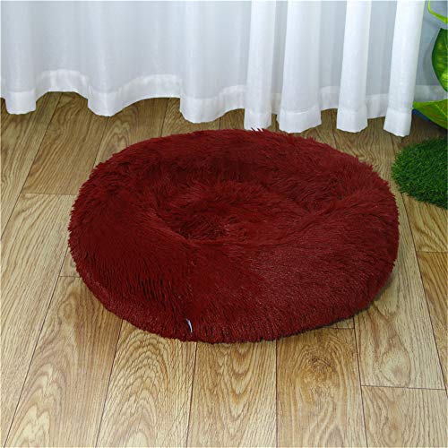 FANSU Hundebett rund Hundekissen Plüsch weichem Hundesofa rutschfest Base Katzenbett Donut Größe und Farbe wählbar (Rotwein,115CM) von FANSU