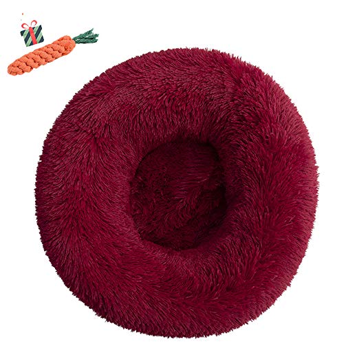 FANSU Hundebett rund Hundekissen Plüsch weichem Hundesofa rutschfest Base Katzenbett Donut Größe und Farbe wählbar (Rotwein,120CM) von FANSU