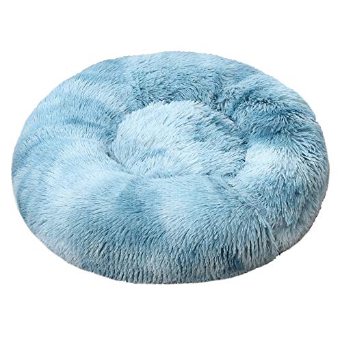 FANSU Hundebett rund Hundekissen Plüsch weichem Hundesofa rutschfest Base Katzenbett Donut Größe und Farbe wählbar (Tie-Dye-Dunst blau,110CM) von FANSU