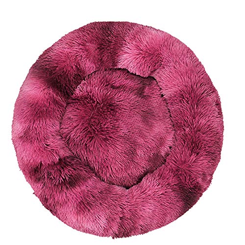 FANSU Hundebett rund Hundekissen Plüsch weichem Hundesofa rutschfest Base Katzenbett Donut Größe und Farbe wählbar (Tie-Dye-Fuchsie,120CM) von FANSU