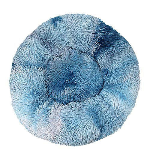 FANSU Hundebett rund Hundekissen Plüsch weichem Hundesofa rutschfest Base Katzenbett Donut Größe und Farbe wählbar (Tie-Dye Königsblau,120CM) von FANSU