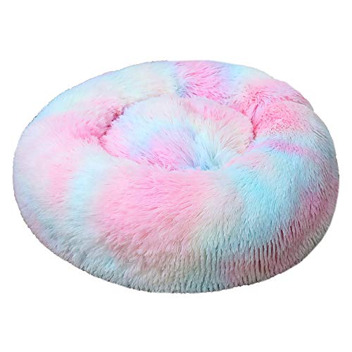 FANSU Hundebett rund Hundekissen Plüsch weichem Hundesofa rutschfest Base Katzenbett Donut Größe und Farbe wählbar (Tie-Dye bunt,70CM) von FANSU