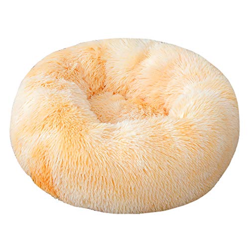 FANSU Hundebett rund Hundekissen Plüsch weichem Hundesofa rutschfest Base Katzenbett Donut Größe und Farbe wählbar (Tie-Dye gelb,70CM) von FANSU