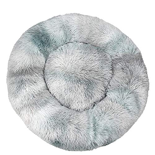 FANSU Hundebett rund Hundekissen Plüsch weichem Hundesofa rutschfest Base Katzenbett Donut Größe und Farbe wählbar (Tie-Dye hellgrau,110CM) von FANSU