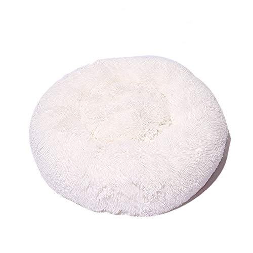 FANSU Hundebett rund Hundekissen Plüsch weichem Hundesofa rutschfest Base Katzenbett Donut Größe und Farbe wählbar (Weiß,100CM) von FANSU