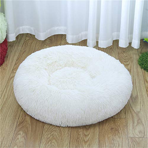 FANSU Hundebett rund Hundekissen Plüsch weichem Hundesofa rutschfest Base Katzenbett Donut Größe und Farbe wählbar (Weiß,115CM) von FANSU