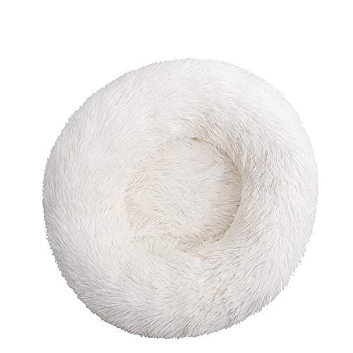 FANSU Hundebett rund Hundekissen Plüsch weichem Hundesofa rutschfest Base Katzenbett Donut Größe und Farbe wählbar (Weiß,120CM) von FANSU