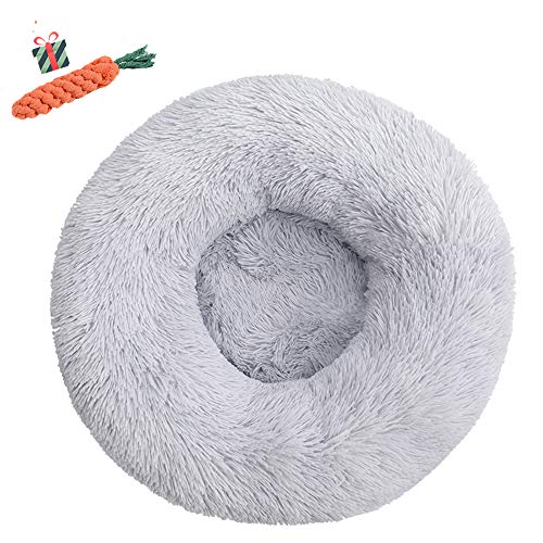 FANSU Hundebett rund Hundekissen Plüsch weichem Hundesofa rutschfest Base Katzenbett Donut Größe und Farbe wählbar (hellgrau,120CM) von FANSU