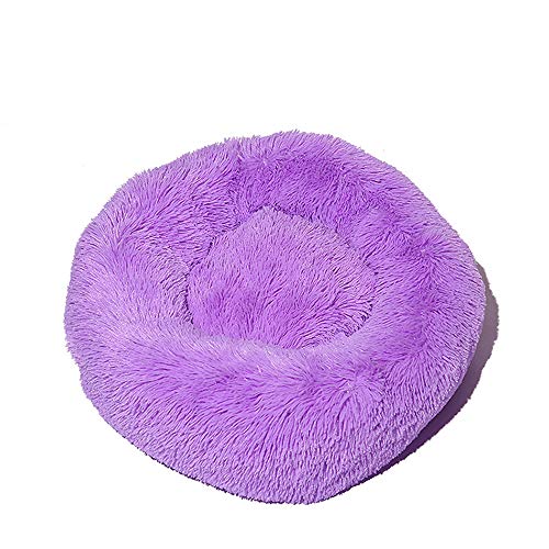 FANSU Hundebett rund Hundekissen Plüsch weichem Hundesofa rutschfest Base Katzenbett Donut Größe und Farbe wählbar (lila,80CM) von FANSU