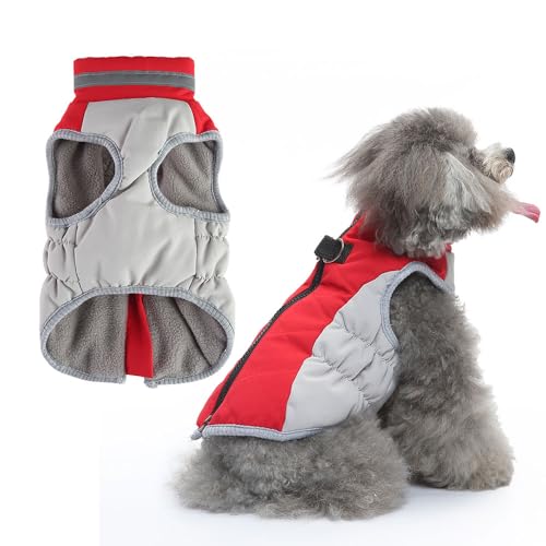 FANSU Hundemantel Für Kleine Hunde, Hundemantel Grosse Hunde, Patchwork Farben Hundemantel Welpen Warme Hundejacke Winter Haustier Jacken Wattierte Kleidung (2XL,Rot) von FANSU