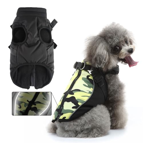 FANSU Hundemantel Für Kleine Hunde, Hundemantel Grosse Hunde, Tarnfarbe Hundemantel Welpen Warme Hundejacke Winter Haustier Jacken Wattierte Kleidung (XL,Gelb) von FANSU