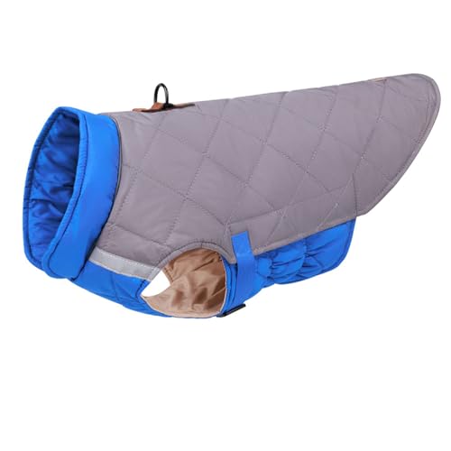 FANSU Hundemantel Winter Wasserdicht, Warme Hundejacke Wasserdic Herbst Haustier Jacken Mit Reflektierend für Kleine Hunde Mittlere Hunde Große Hunde (L,Grau Blau) von FANSU