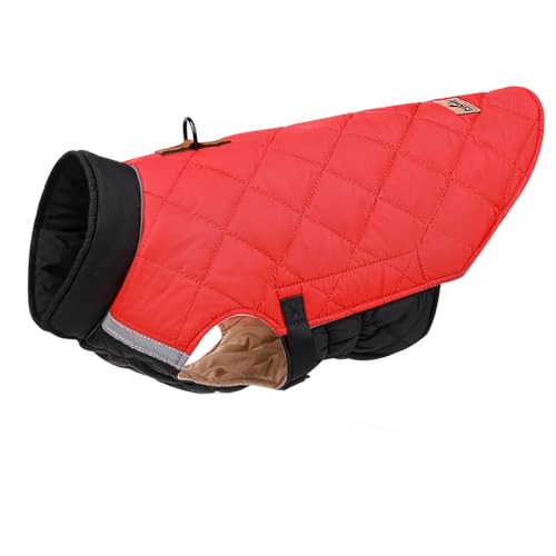 FANSU Hundemantel Winter Wasserdicht, Warme Hundejacke Wasserdic Herbst Haustier Jacken Mit Reflektierend für Kleine Hunde Mittlere Hunde Große Hunde (L,Rot Schwarz) von FANSU