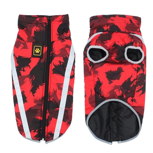 FANSU Hundemantel Winter Wasserdicht, Warme Hundejacke Wasserdic Herbst Haustier Jacken Mit Reflektierend für Kleine Hunde Mittlere Hunde Große Hunde (M,Rotes Graffiti) von FANSU