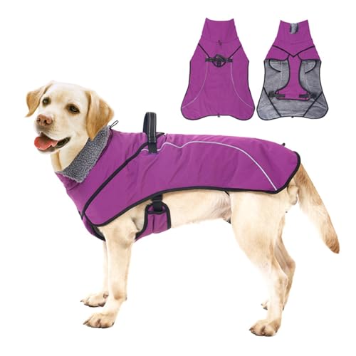 FANSU Hundemantel Winter Wasserdicht, Warme Hundejacke Wasserdic Herbst Haustier Jacken Mit Reflektierend für Mittlere Hunde Große Hunde (3XL,211 Lila) von FANSU