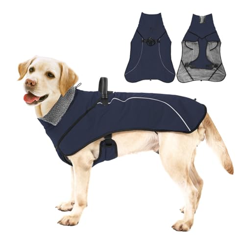 FANSU Hundemantel Winter Wasserdicht, Warme Hundejacke Wasserdic Herbst Haustier Jacken Mit Reflektierend für Mittlere Hunde Große Hunde (3XL,211 Marineblau) von FANSU