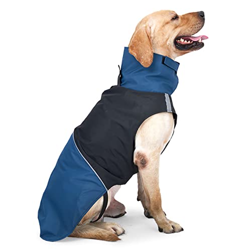 FANSU Hundemantel Winter Wasserdicht, Warme Hundejacke Wasserdic Herbst Haustier Jacken Mit Reflektierend für Mittlere Hunde Große Hunde (L,Blau Schwarz) von FANSU