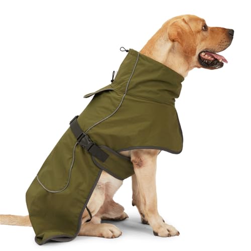 FANSU Hundemantel Winter Wasserdicht, Warme Hundejacke Wasserdic Herbst Haustier Jacken Mit Reflektierend für Mittlere Hunde Große Hunde (XL,Army Green) von FANSU