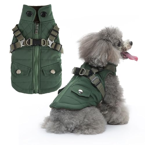 FANSU Hundemantel Winter Wasserdicht Warme Hundejacke Gezippt Herbst Haustier Jacken Wattierte Kleidung für Welpen Kleine Hunde (L,B Grün) von FANSU