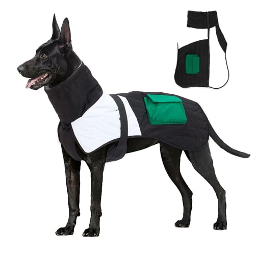 FANSU Hundemantel für Großer Hunde Hundemantel 11-40KG Grosse Hunde Hundemantel Warme Hundejacke Winter Haustier Jacken Wattierte Kleidung (XXL,Schwarz Weiß Grün) von FANSU