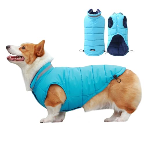 FANSU Hundemantel für Großer Hundem, Verdicken Hundemantel 2-50KG Grosse Hunde Hundemantel Warme Hundejacke Winter Haustier Jacken Wattierte Kleidung (3XL,Himmelblau/Marineblau) von FANSU