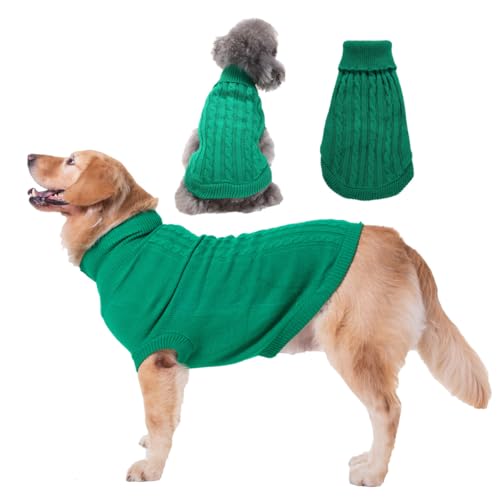 FANSU Hundepullover Kleine Hunde, Hunde Pullover Waschbar Hundepulli, Solider Twist-Strick Pullover Hunde Shirt Elastisch Wärme Hunde Pullis, Strickpullover mit Beinen (S,Dunkelgrün) von FANSU