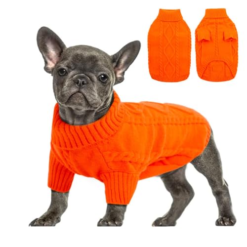 FANSU Hundepullover Kleine Hunde, Twist-Strick Hunde Pullover Waschbar Hundepulli, Strick Pullover Hunde Shirt Elastisch Wärme Hunde Pullis Strickpullover (XL,Orange) von FANSU