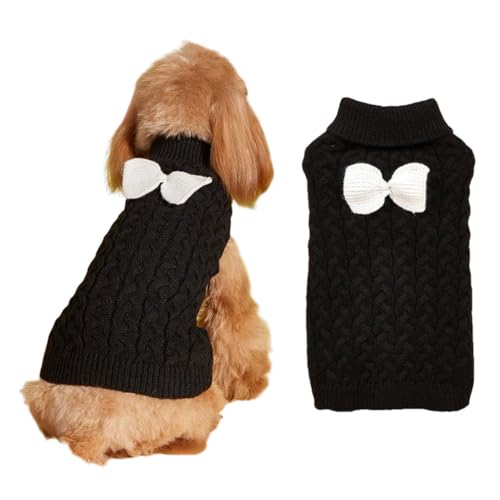 FANSU Hundepullover Kleine Hunde, Twist-Strick Hunde Pullover mit Schleife Waschbar Hundepulli, Strick Pullover Hunde Shirt Elastisch Wärme Hunde Pullis Strickpullover (XS,Schwarz) von FANSU