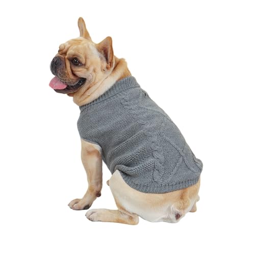 FANSU Hundepullover Twist Weaving Hunde Pullover Waschbar Hundepulli, Strick Pullover Hunde Shirt Elastisch Wärme Hunde Pullis, Strickpullover für Corgi Dackel (XL,Grau) von FANSU