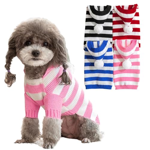 FANSU Hundepullover mit Hut, Gestreift Hunde Pullover Waschbar Hundepulli, Strick Pullover Hunde Shirt Elastisch Wärme Hunde Pullis, Strickpullover für Corgi Dackel (S,Rosa) von FANSU