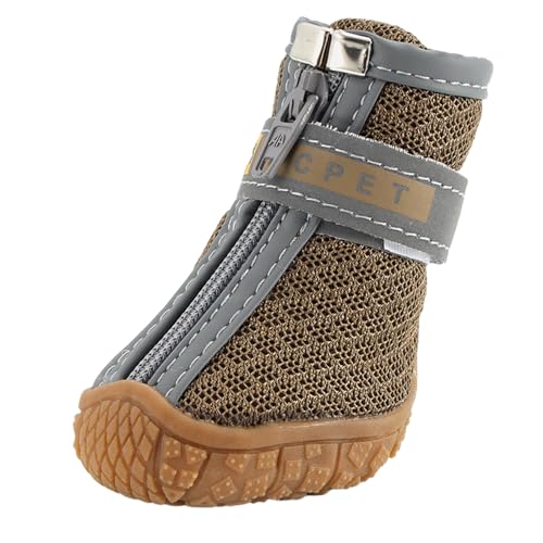 FANSU Hundeschuhe 4 Stück, Hundeschuhe Pfotenschutz Hunde Schuhe Outdoor Laufen Hundeschuhe Winter, Schuhe für Hunde Rutschfester für Kleine und Mittlere Hunde (L,552 Khaki) von FANSU