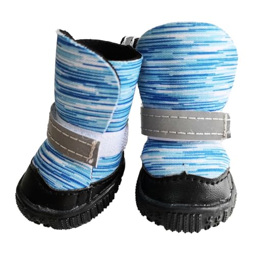 FANSU Hundeschuhe 4 Stück, Hundeschuhe Pfotenschutz Hunde Schuhe Outdoor Laufen Hundeschuhe Winter, Schuhe für Hunde Rutschfester für Kleine und Mittlere Hunde (M,Streifen Blau) von FANSU